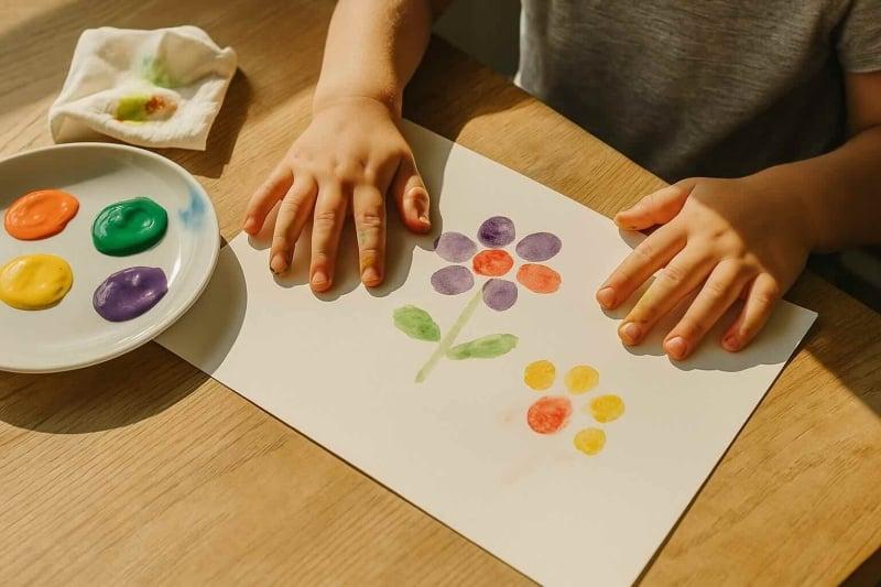 Blumenbild mit Fingerabdrücken basteln