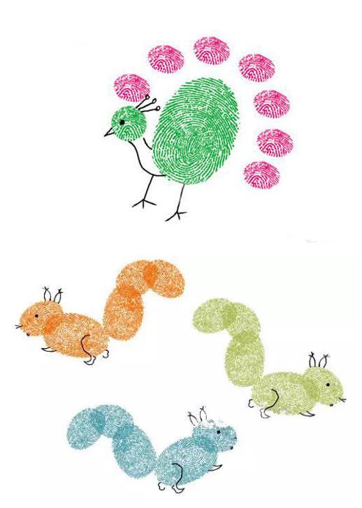 Fingerabdruck Tiere mit Fingerfarben