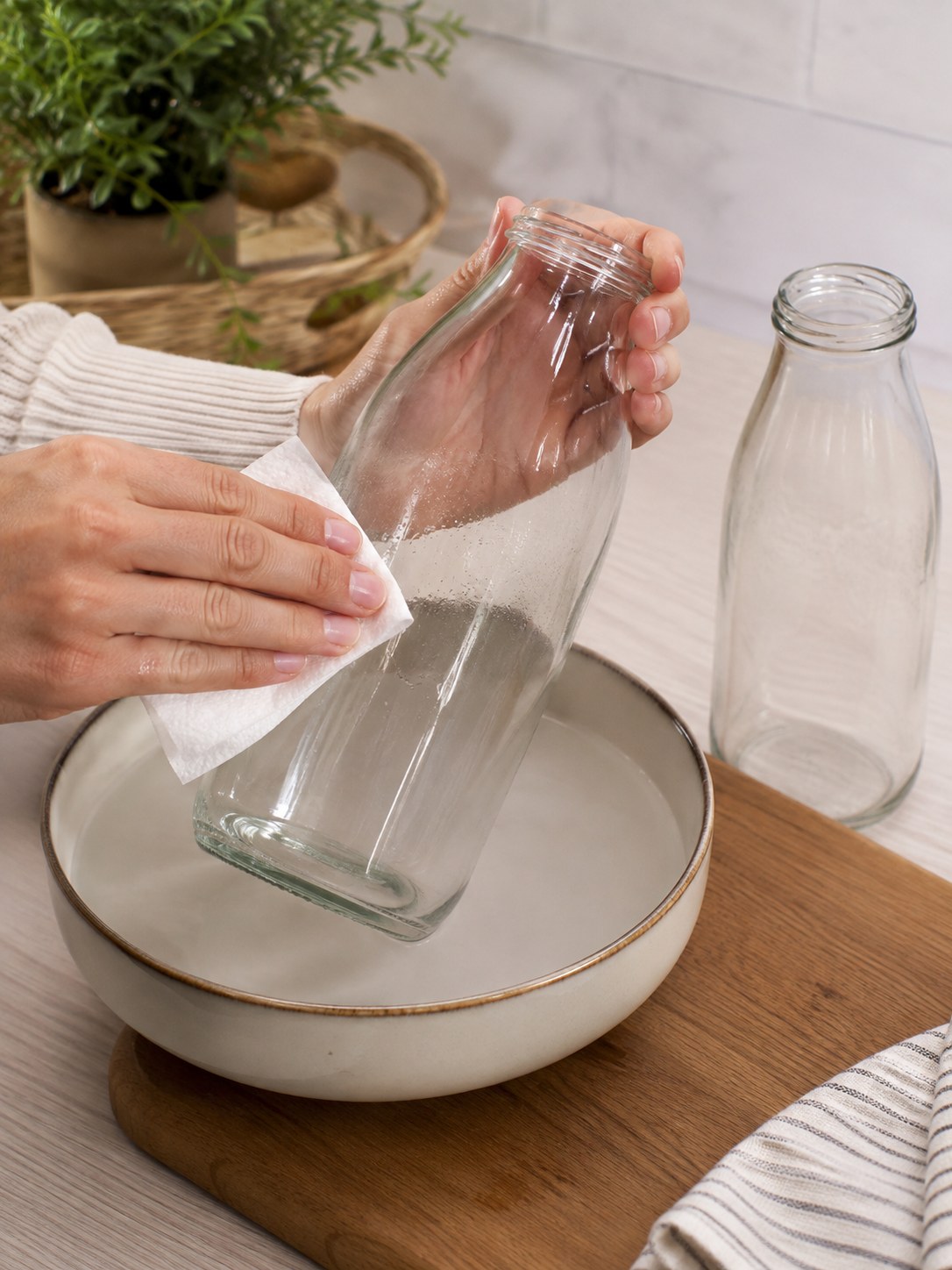 Reinigung eines Glases als Vorbereitung für eine Einmachgläser Upcycling Idee mit Farbe