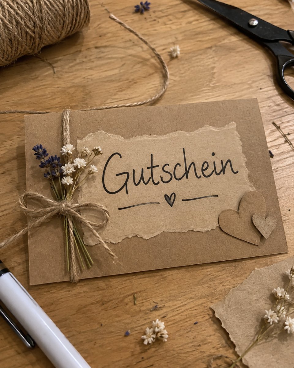 Gutschein-Karte aus braunem Kraftpapier