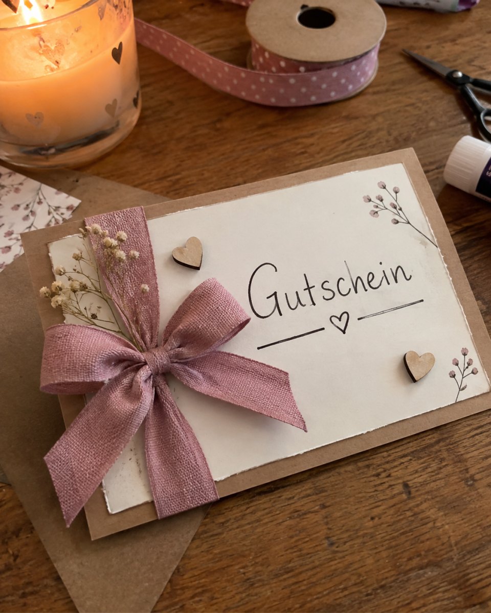 Gutschein-Karte mit rosa Schleife