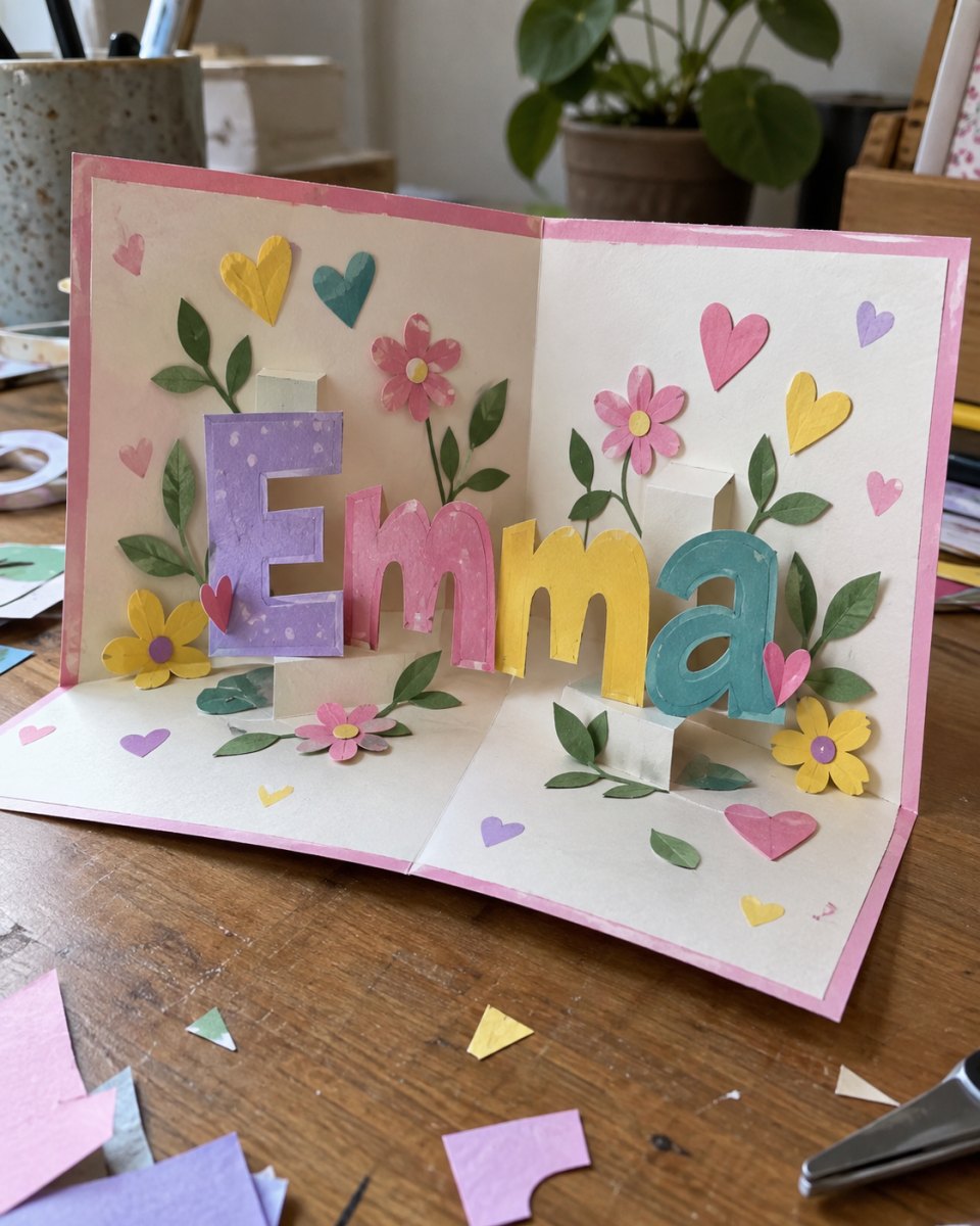 Pop-Up-Karte mit buntem Namen