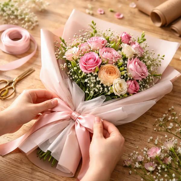 Verpackter DIY Blumenstrauß Geschenk