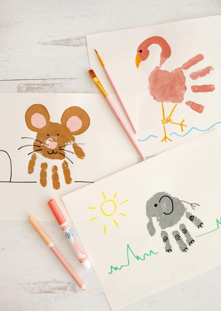 Kinder malen Handabdruck Tiere