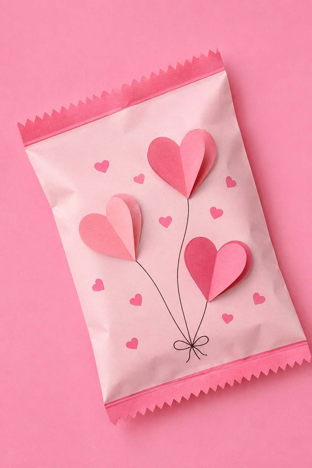 Papiertüte mit aufgeklebten Herzballons als selbstgemachte Geschenkverpackung zum Muttertag