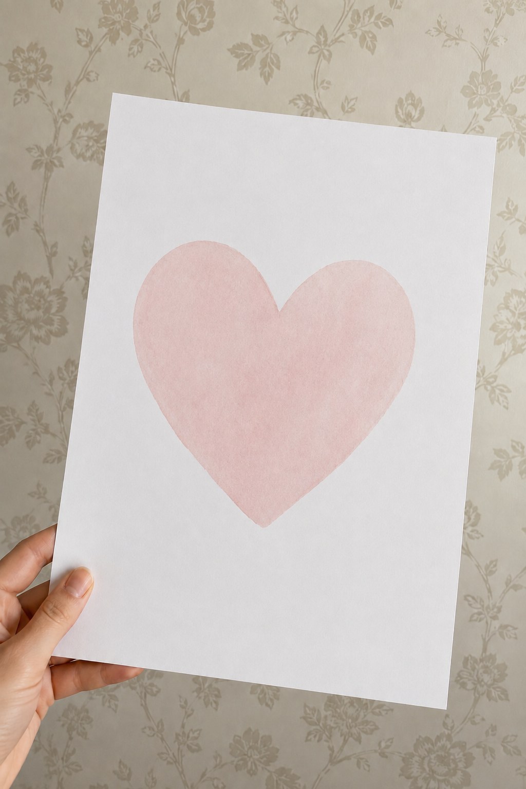 Aquarellkarte mit gemaltem rosa Herz auf Aquarellpapier als persönliches Muttertagsgeschenk