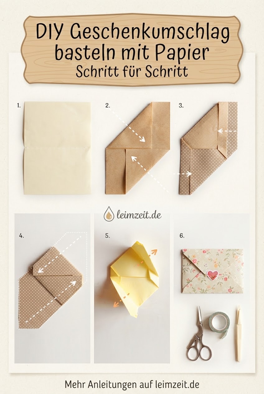 DIY Geschenkumschlag basteln mit Papier Schritt für Schritt