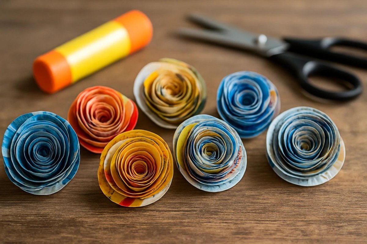 Papierblumen aus alten Zeitschriften