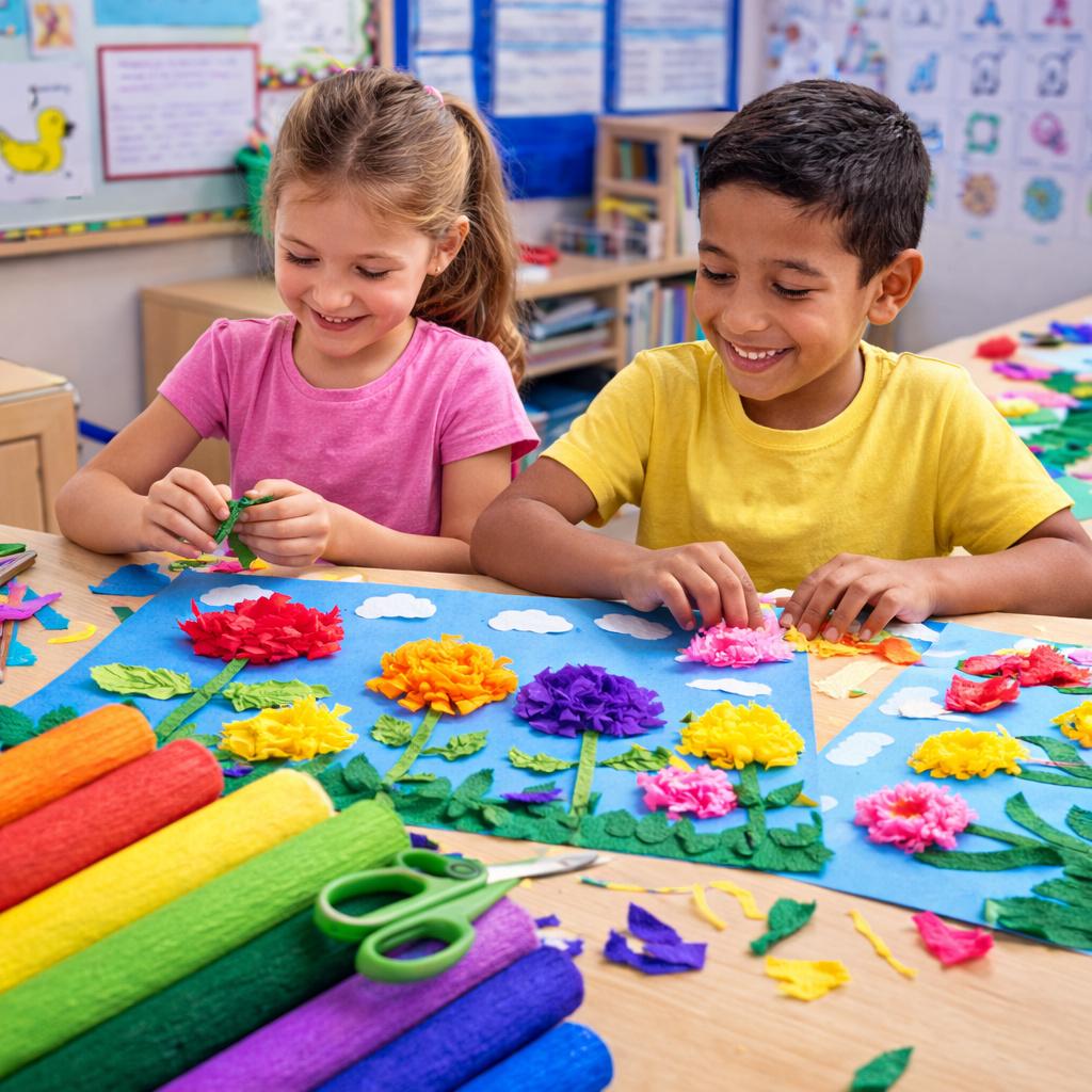 Kinder basteln Papierblumen