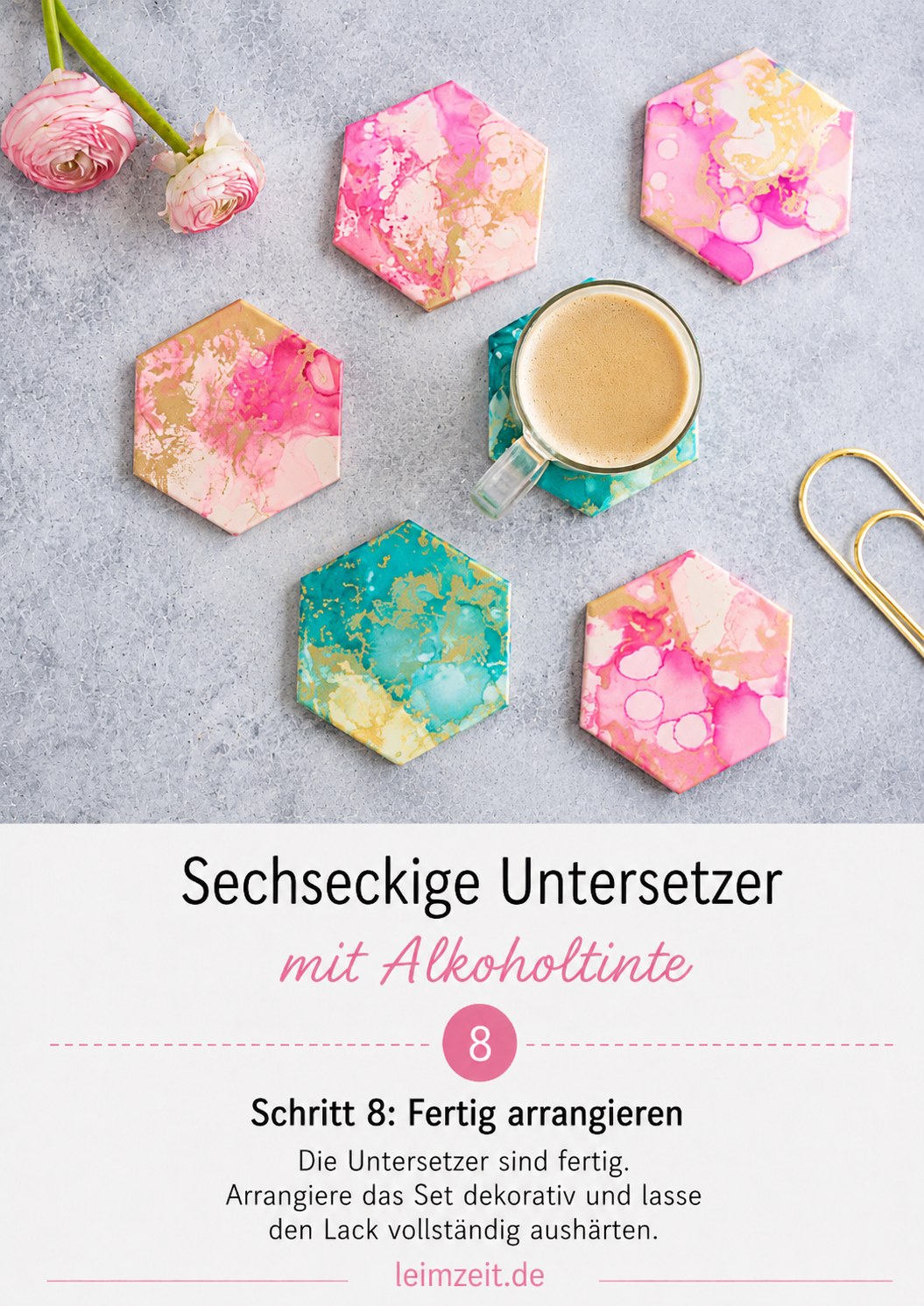 Sechseckige Untersetzer Mit Alkoholtinte - Marmorierte